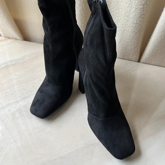 ASOS DESIGN black faux suede boot women size 7 block heel zipper new - Picture 8 of 8